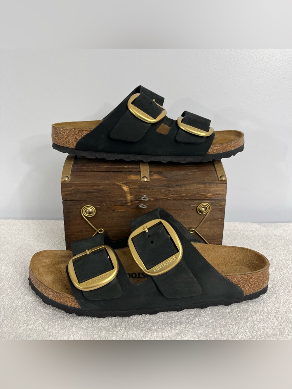 Birkenstock Arizona Big Buckle Sandal Black Nubuck Leather Women’s Size 10 USA - Picture 2 of 12